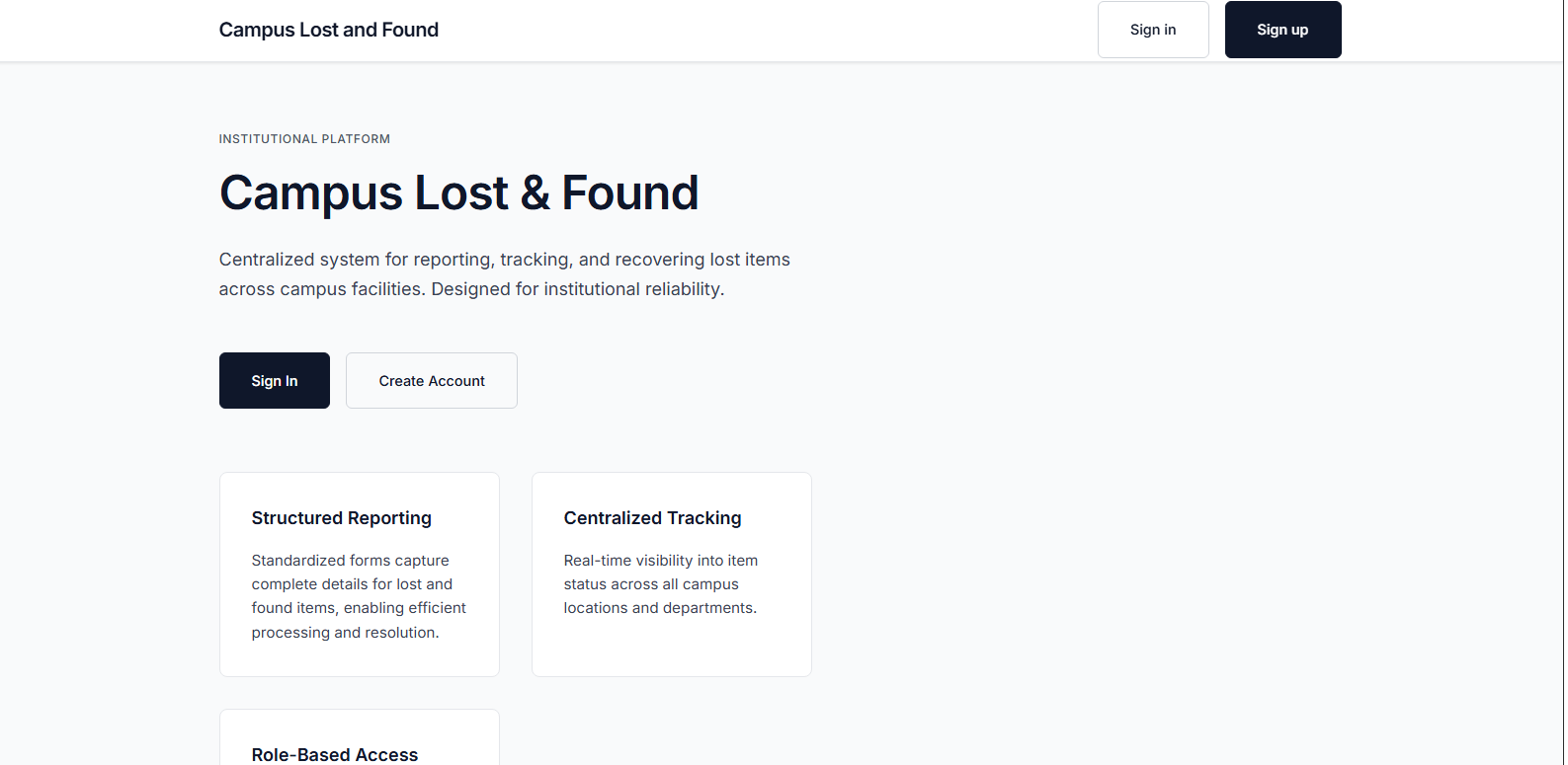Campus Lost and Found dashboard