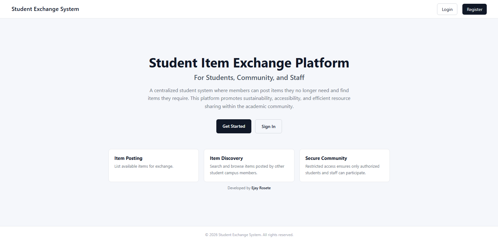 StudEx main dashboard